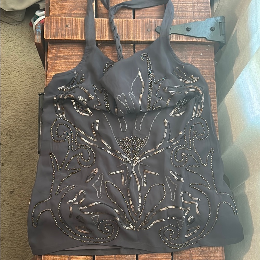 Express Black Embellished Halter Tank Top